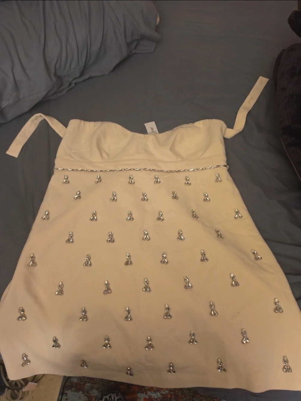 Strapless Embellished Cream Mini Dress